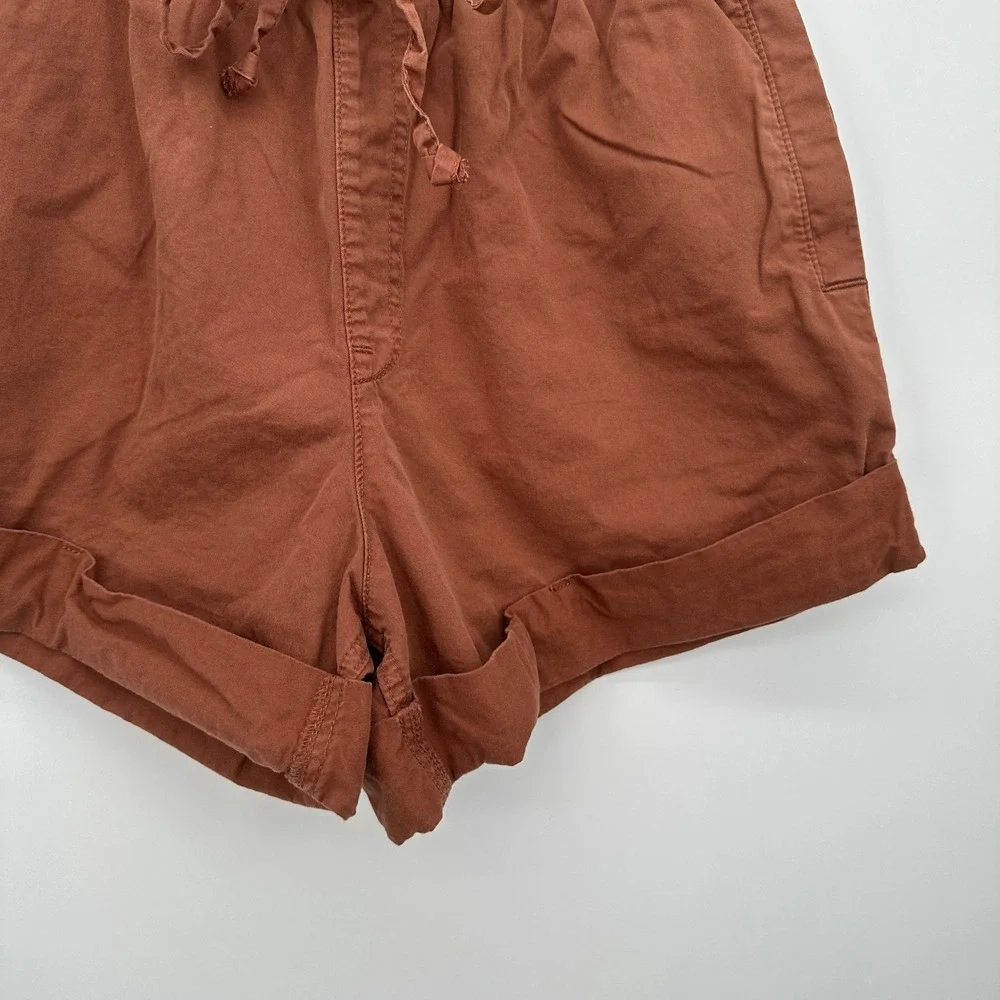 Abercrombie & Fitch Rust Brown Paperbag Waist Cuffed Shorts High Rise Women's M - Picture 3 of 9